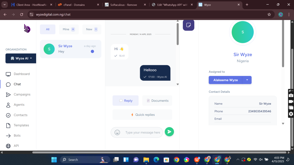 Whatsapp chat interface