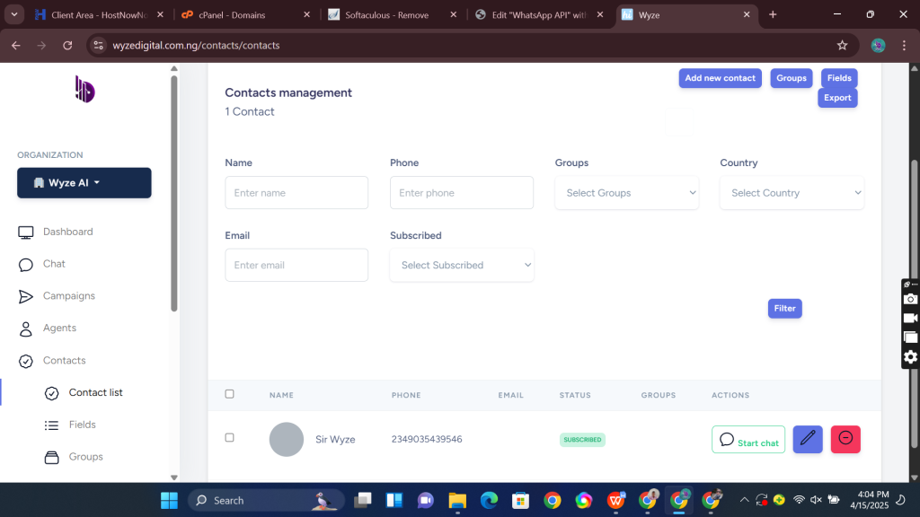 Whatsapp Business interface