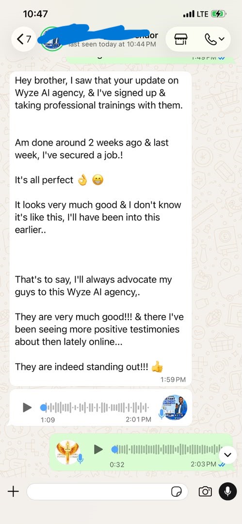 Wyze AI student WhatsApp testimonial